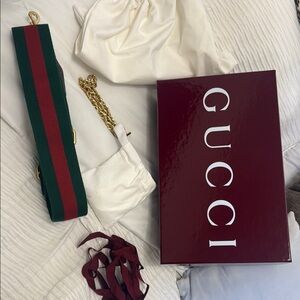 Gucci Women's Green and Red Belt with Gold Chain
